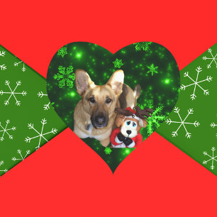 Sticker Cœur German Shepherd, Toy Reindeer, Green Snowflakes