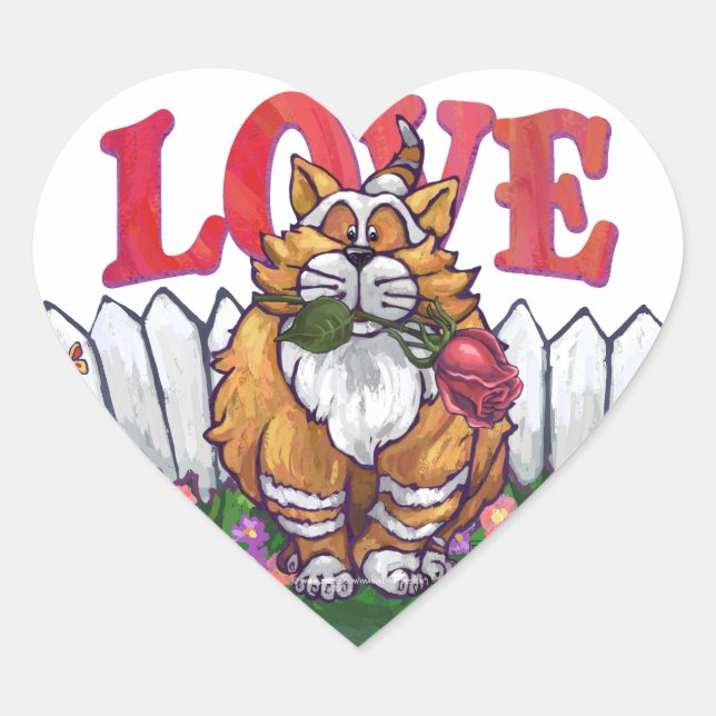 Sticker Cœur Ginger Cat Saint-Valentin (Devant)