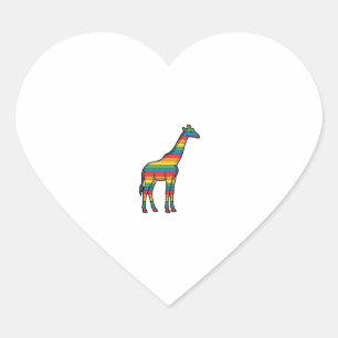 Sticker Cœur Girafe Arc-en-Ciel Gravure Vintage Vector Design_1