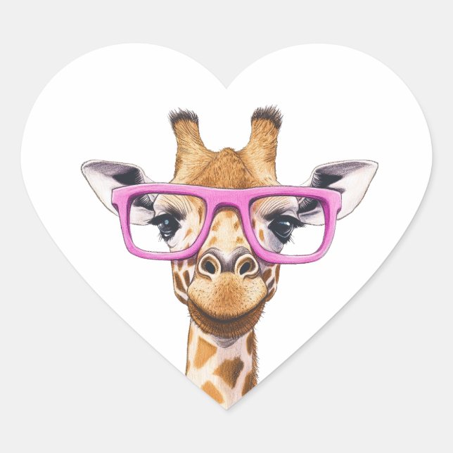 Sticker Cœur Girafe aux lunettes roses (Devant)