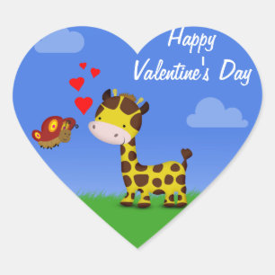 Sticker Cœur Giraffe et papillon Saint-Valentin