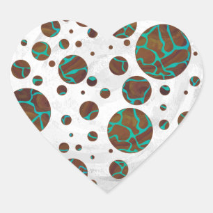 Sticker Cœur Giraffe Impression Brown et Turquoise