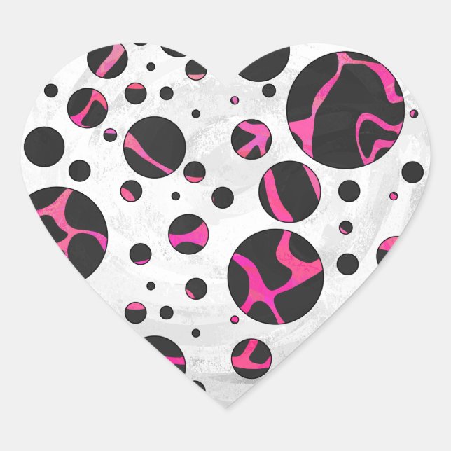 Sticker Cœur Giraffe rose chaude et noire (Devant)