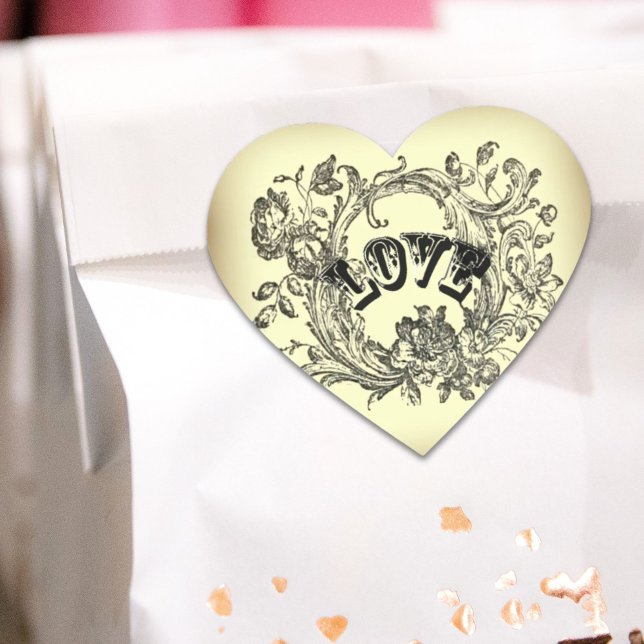 Sticker Cœur girly chic fleurir tourbillon pastel couleurs vict (girly chic flourish swirl pastel colors victorian heart sticker)