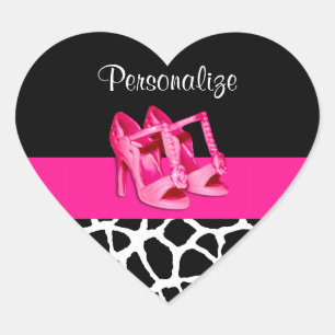Sticker Cœur Girly Giraffe Imprimer Jolie Chaussures Roses Avec