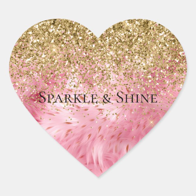 Sticker Cœur Glam Gold Parties scintillant Rose Faux Fur (Devant)