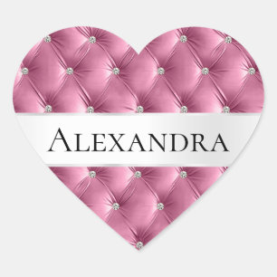 Sticker Cœur Glam Pink faux Velvet Nom de luxe