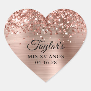 Sticker Cœur Glitter Rose Gold Foil Mis XV Años