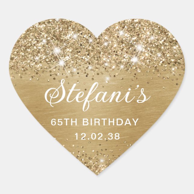 Sticker Cœur Glittery Gold Foil 65e Anniversaire Classique (Devant)