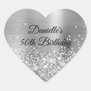 Sticker Cœur Glittery Silver Foil 50e anniversaire