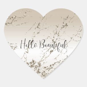 Sticker Cœur Glitz en marbre or et blanc