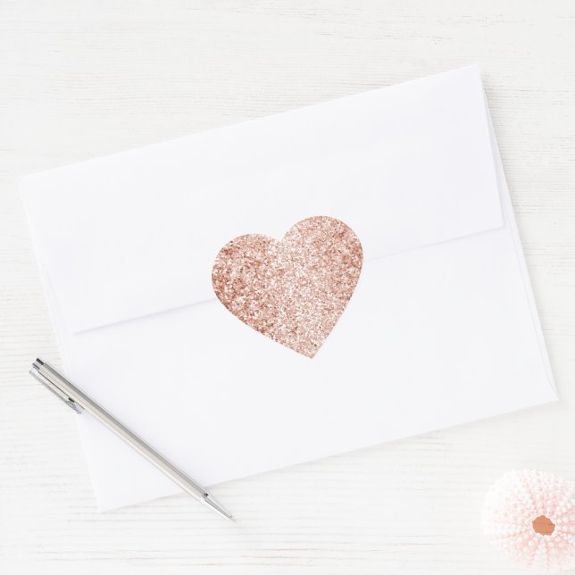 Sticker Cœur Glitzy Rose Gold Parties scintillant Anniversaire (Enveloppe)