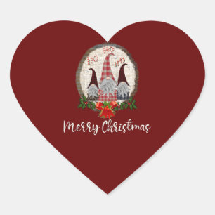 Sticker Cœur Gnomes de Noël Rouge, Rustique, Carreaux, Tendance