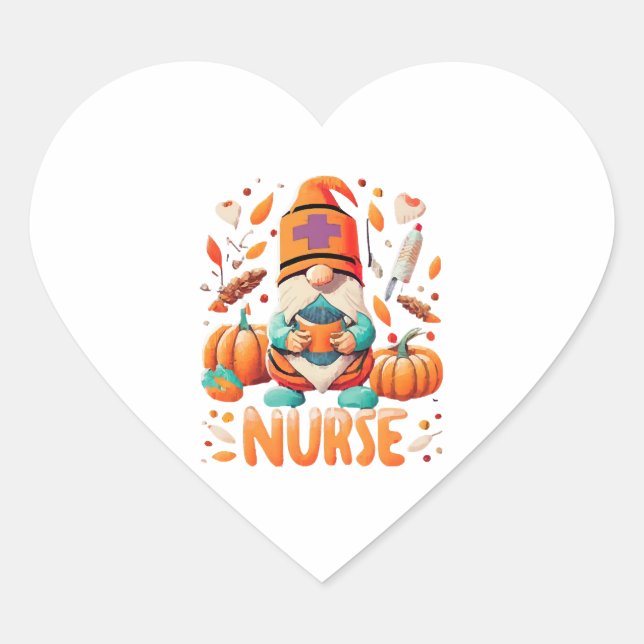 Sticker Cœur Gnomes Infirmière de Thanksgiving Fall Scruter (Devant)