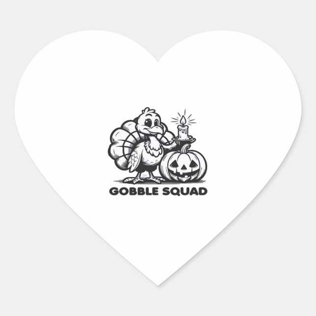 Sticker Cœur Gobble Squad Drôle Thanksgiving Turquie Design Fa (Devant)