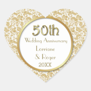 Sticker Cœur Gold Floral Elegance 50e anniversaire Mariage