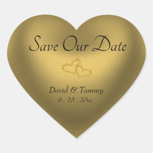 Sticker Cœur Gold Heart Économisez Notre Date