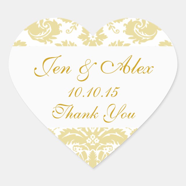 Sticker Coeur Gold Ivory Mariage damassé Favoriser (Devant)