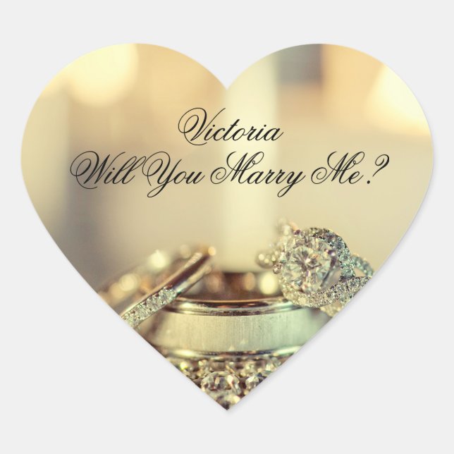 Sticker Cœur Gold Will You Mue Me Nom Proposition Script (Devant)