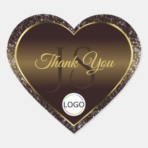 Sticker Cœur Golden Brown Logo Initiales Parties scintillant mi