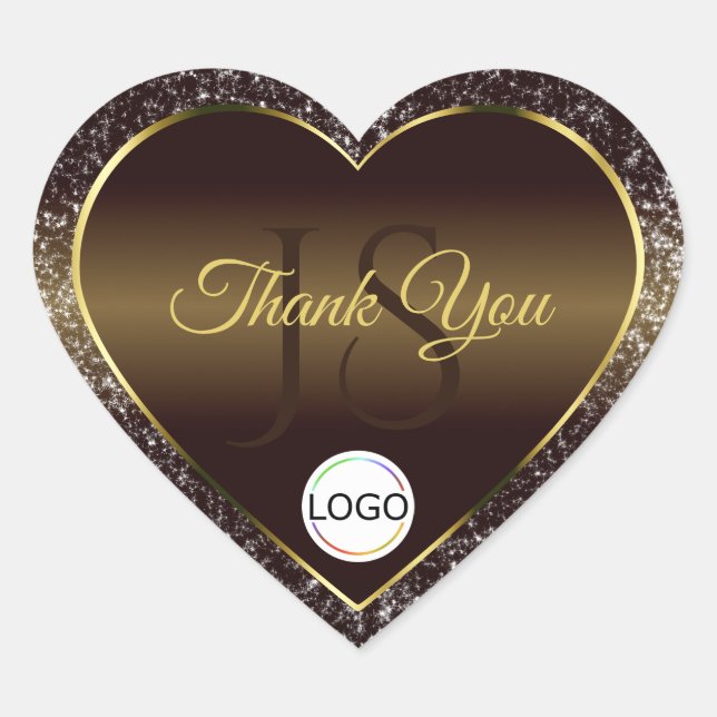 Sticker Cœur Golden Brown Logo Initiales Parties scintillant mi (Devant)