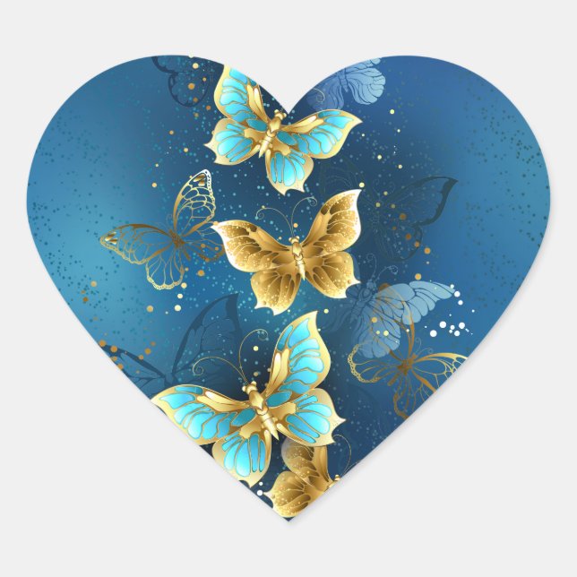 Sticker Cœur Golden butterflies (Devant)