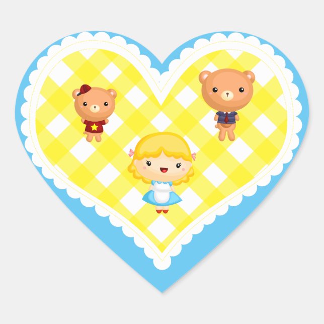 Sticker Cœur Goldilocks et les trois ours sur En vichy jaune (Devant)