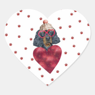 Sticker Cœur Gordon Setter aux pattes rouges roses Saint Valent