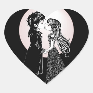 Sticker Cœur Gothique Emo Enfants Kiss Valentine's Day