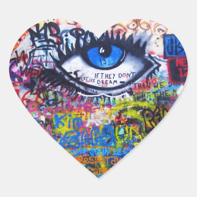 Sticker Cœur Graffiti bleu oeil diabolique (Devant)