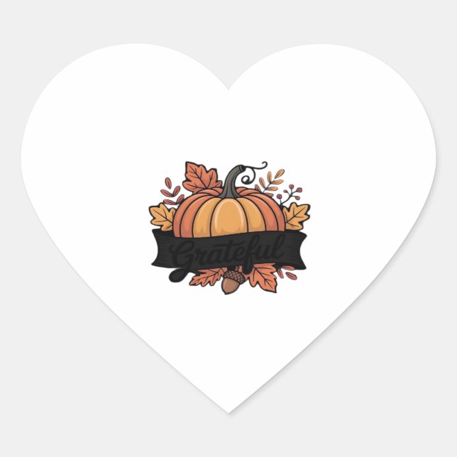 Sticker Cœur Gratuit Citrouille Automne Feuilles Design Classiq (Devant)