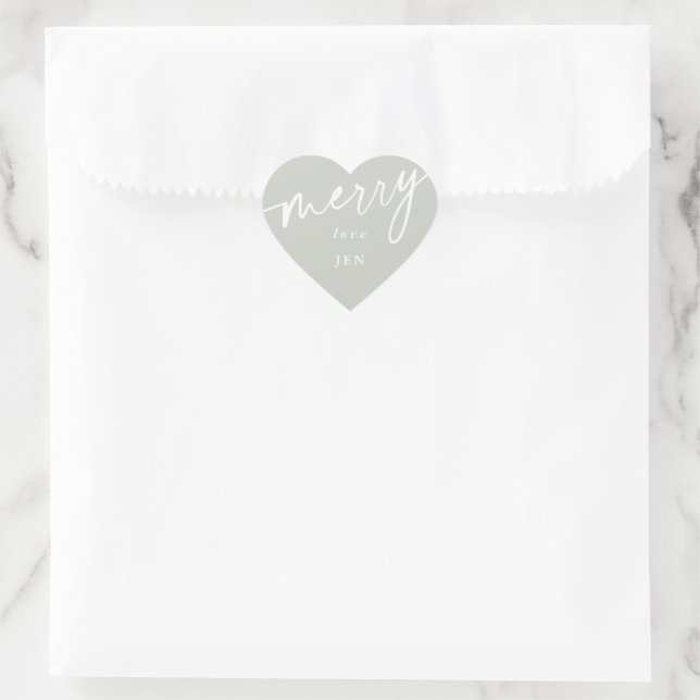Sticker Cœur Gray Vert+Blanc 'Joyeux' Noël/Fête (Sac)