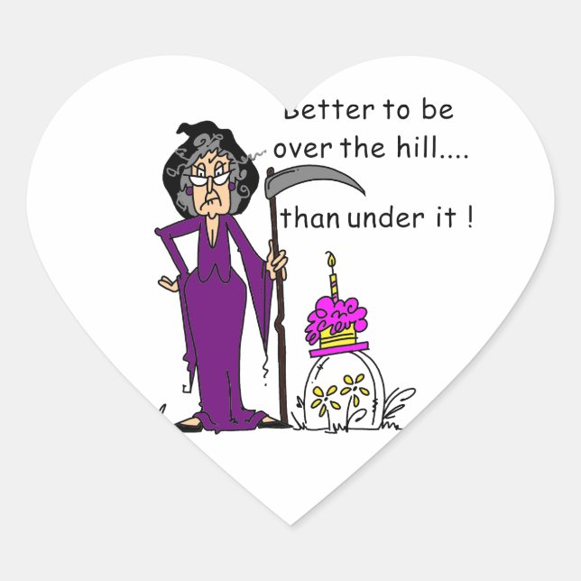 Sticker Cœur Grim Reaper Humour d'anniversaire (Devant)