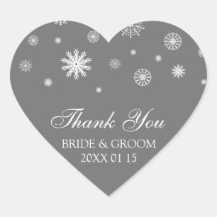 Sticker Cœur Gris Blanc Merci Hiver Mariage Faveur Tags