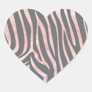 Sticker Cœur Gris clair et rose Zebra