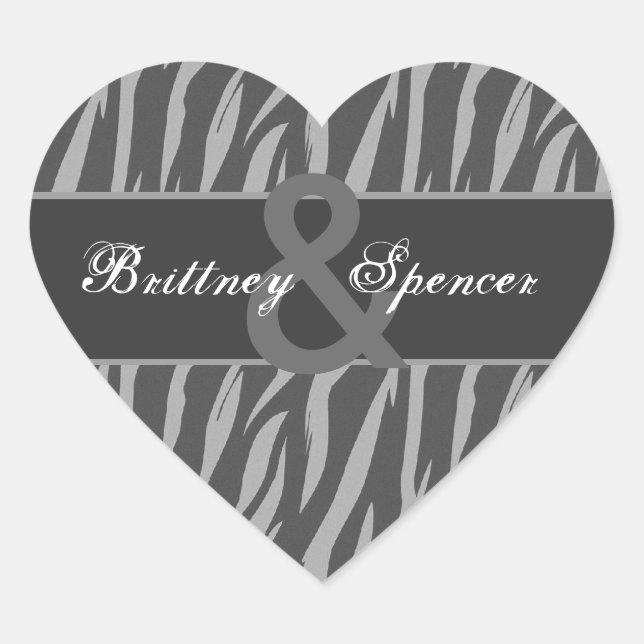 Sticker Cœur Gris et argent Zebra Mariage mariée et mariée (Devant)
