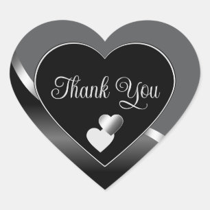 Sticker Cœur Gris noir classique et Coeurs Merci argenté ondulé