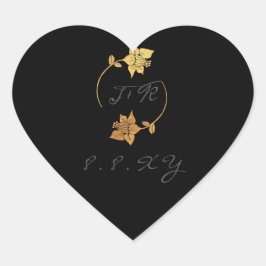 Sticker Cœur Gris Noir Monogramme Gold Wreath Enregistrer La Da