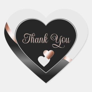 Sticker Cœur Gris noir Wavy Rose or avec Merci de coeur