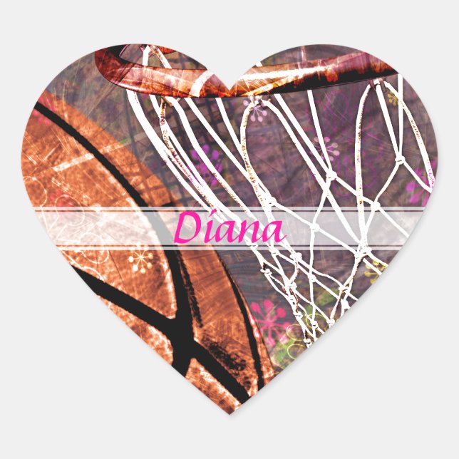 Sticker Cœur Grungy Girly Basketball (Devant)