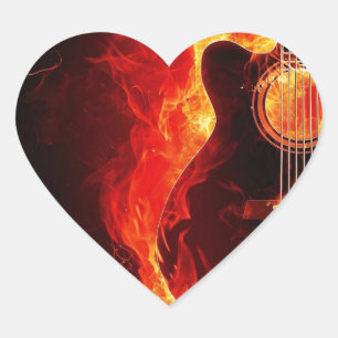 Sticker Cœur Guitare Brûlante, Musique aux Flammes Orange Group