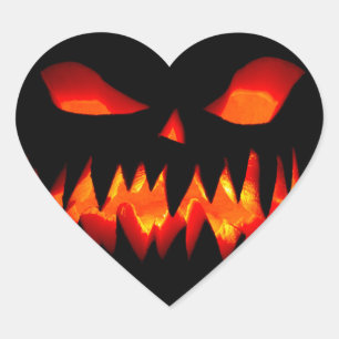 Sticker Cœur Halloween Citrouille Horreur Éffrayante Orange