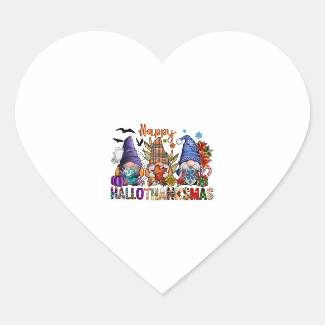 Sticker Cœur Halloween Gnomes Joyeux Hallothanksmas Thanksgivin (Devant)