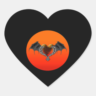 Sticker Cœur Halloween Goth Orange Heart avec chevalet d'ailes