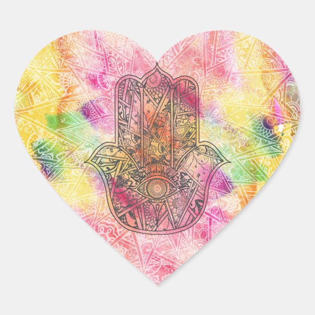 Sticker Cœur HAMSA Main Fatima symbole amulet Henné floral (Devant)