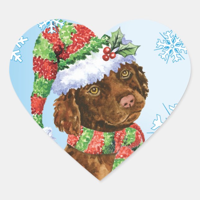 Sticker Cœur Happy Howliday Irish Water Spaniel (Devant)