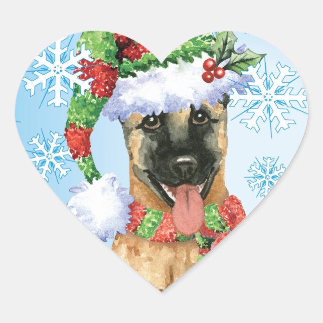 Sticker Cœur Happy Howlidays Belge Malinois (Devant)