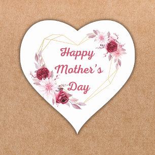 Sticker Cœur happy mamans day rouge or floral chic