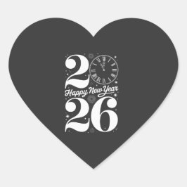 Sticker Cœur Happy New Year 2026 Midnight Clock Countdown