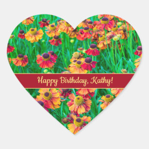 Sticker Cœur Hélénium rouge et jaune incroyablement gai